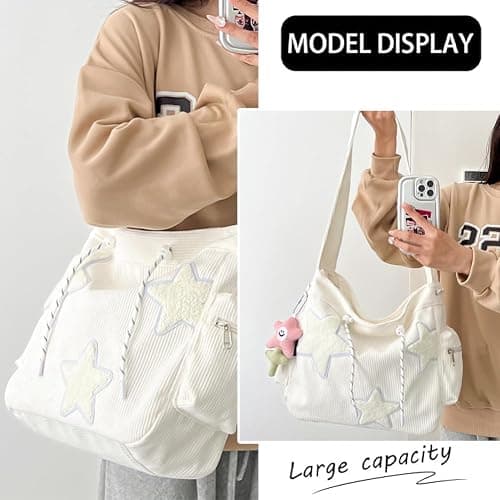 KAMEILONG Star Crossbody Bag Women Corduroy Tote Bag Aesthetic Messenger Bag Cute Shoulder Bag Y2K Hobo Bag thumbnail 3