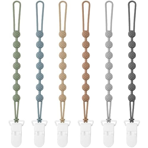 Eascrozn 6 Pack Silicone Pacifier Clip with One-Piece Design for Baby Boys and Girls, BPA Free Soft Flexible Binky Clips with Texture for Baby Essentials - Image 1