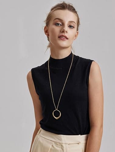 Long Pendant Necklace for Women Gold Plated Circle Long Chain Necklace Y Necklace Jewelry for Women thumbnail 6