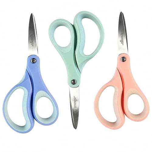 LIVINGO Kids Scissors 6 Inch 3 Pack Soft Blue Mint Green Peach Pink | School Supplies for Age 8-12, Pointed Tip, Stainless Steel Blades, Left & Right Handed Grip, DIY Craft Classroom Use - Image 1