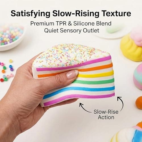 Rainbow Cake Squishies,Jumbo Slow Rising Fidget Squeeze,Soft Relief Squishy Stress,Squeeze Ball Sensory for Anxiety Stress Party Favors Colorful Ball for Adults Teens Classroom Office(Cake) thumbnail 4