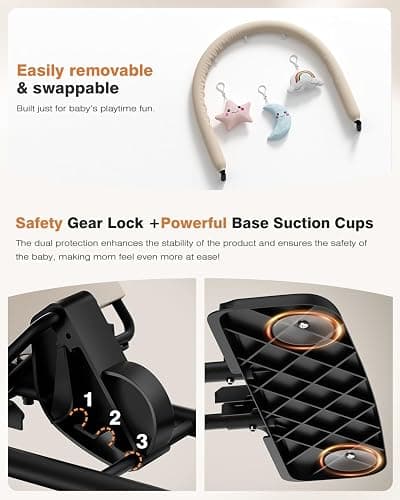 Feeplas Baby Bouncer, Bouncer Seat for Babies 0-12 Months, Ergonomic Rocking Chair with Detachable Hanging Bar, 3-Height Adjustments, Foldable & Portable Infant Rocker, Machine Washable Fabric, Beige thumbnail 6
