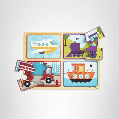 Melissa & Doug Natural Play Wooden Puzzle: Ready, Set, Go (Four 4-Piece Vehicle Puzzles) thumbnail 10