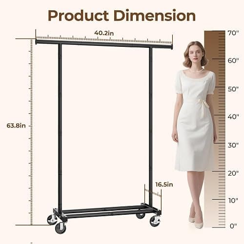 HYSEYY Clothes Rack, Clothing Rack for Hanging Clothes, Rolling Garment Rack Sturdy Coat Rack Portable Wardrobe Rack Metal Closet Rack for Bedroom Laundry Living Room, Black thumbnail 2