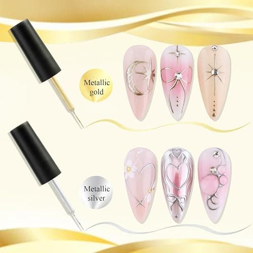 Fcozpjk Metallic Gel Nail Polish 2PCS Chrome Gel Liner Nail Art Gold Silver Gel Polish 8ml Mirror Effect Painting Nail Gel with Build in Thin Brush Soak Off UV/LED Nail Polish Manicure Supplies thumbnail 2