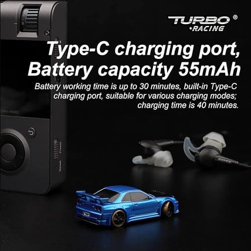 FLYCOLOR Turbo Racing 1:76 Scale Drift RC Car with Gyro Mini Full Proportional RTR 2.4GHZ Remote Control with 2 Replaceable Body Shell (C64-BLUE) thumbnail 6