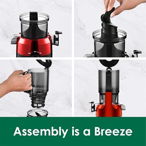Fretta Cold Press Juicer Machines with 4.25" Large Feed Chute,Fit Whole Fruits & Vegetables Easy Clean Self Feeding,High Juice Yield,Tritan PCTG BPA-Free(Red) thumbnail 7