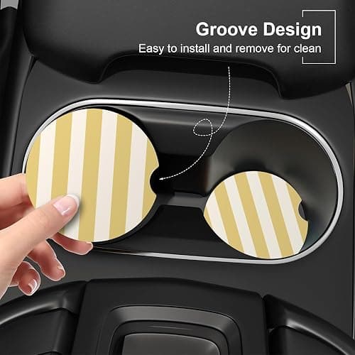 Ceramic Car Coasters – Absorbent Car Cup Holder Coaster Set for Women, Cute Aesthetic Car Accessories for Girls, 2 Pack (Golden Yellow) thumbnail 3