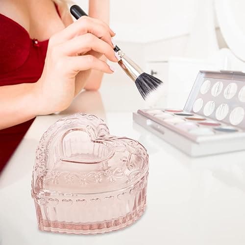 WHSLILR Glass Jewelry Box Heart Shape Cute Box for Storage Ring Earring Trinket Vintage Jewelry Organizer Decorative Gift for Women Girls-GRB003-Pink - pink-heart - Small thumbnail 6