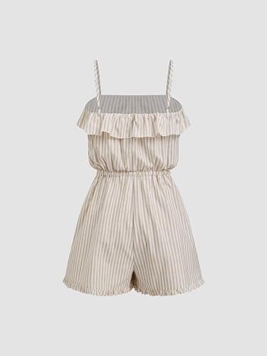 CIDER Womens Casual Rompers Sleeveless Ruffle Drawstring Striped Overall Shorts thumbnail 5