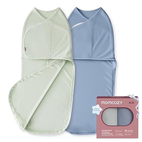 Momcozy Swaddles for Newborns, Quiet Fastener Swaddle Suitable for Infant 0-3 Months, New-Parent-Friendly Sleep Sack, Reduce Startle Reflex, Newborn Boys Girls Registry Essentials, 2-Pack, Serenity - Image 1
