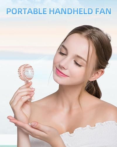 Handheld Fan, Portable Mini Fan 3 Speeds, 1800mAh Small Hand Fan Battery Operated, Personal Makeup Eyelash Fan USB Rechargeable, Gifts for Stylish Girls Women Kids,Pink thumbnail 2