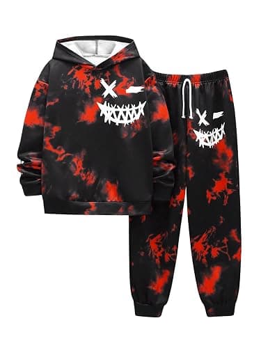 WDIRARA Boy's 2 Piece Outfits Colorful Graphic Print Long Sleeve Hoodie and Sweatpants Set Tracksuit - Image 1