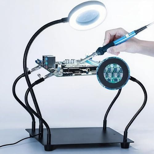 Helping Hands Soldering Station with 5X Magnifying Glass with light, 4 Flexible Helping Hand Arms Magnifier and Third Hand Soldering Tool for Electronic Repair Soldering Jewelry Crafts thumbnail 6