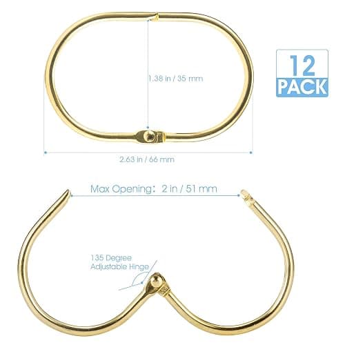 Goowin Shower Curtain Rings, 12 Pcs Shower Curtain Hooks, Oval Snap Shower Rings for Curtain, Metal Gold Shower Curtain Rings Rust Proof, Glide Smoothly Shower Hooks for Shower Curtain Rod (Gold) thumbnail 2