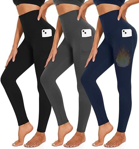 we fleece 3 Pack Women's Fleece Lined Leggings with Pockets High Waist | Buttery-soft fleece lining | Tummy control | Ideal for yoga, running, gym | Thermal warm for winter - Image 1