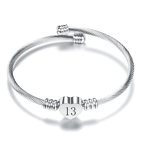 Aosyoisk Birthday Gift for Women and Girl.Silver Bracelet Lucky Number Birthday Bracelet Cuff Bangle Jewellery Gift for Age 7-21 - Image 1