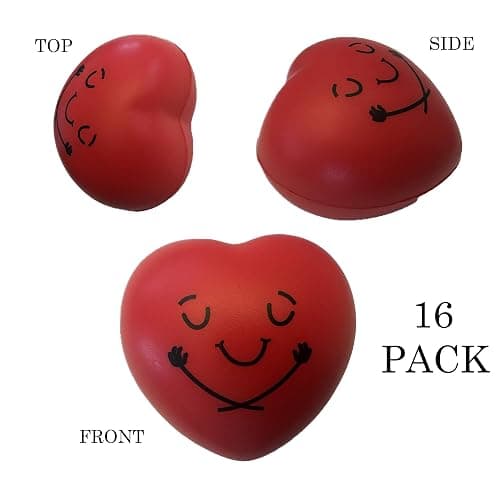 Heart Shape Stress Balls 16 Pcs Pack | 3” Inch Red Heart Shape Smile Balls | Squeeze Foam Heart Balls with Hug | Soft Heart Balls for Valentines Classroom Gifts | Valentines Party Favors | BASHOUT thumbnail 3
