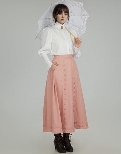 daizbella Victorian Blouse Women Puff Sleeve Blouse Button Down Ruffle Dressy Shirts Tops thumbnail 3