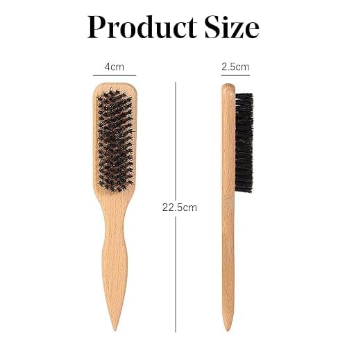 Boar Bristle Slick Back Hair Brush for Sleek Ponytail Bun & Smoothing Baby Hairs, Flyaways, Edge Control - Backcombing & Teasing Hairbrush with Wide Rat Tail for Sectioning & Parting thumbnail 2