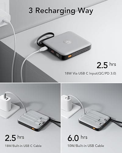 VRURC Portable Phone Charger 4 Built-in Cables, Fast Charging PD 20W Power Bank 10000mAh, USB C Mini Battery Pack for iPhone 16 15 14 Samsung Galaxy S23 Google Android Cell Phones(1 Pack) thumbnail 5