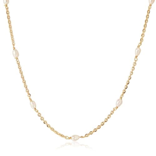 Fettero Choker Necklace for Women 14K Gold Plated Dainty Gold Choker Necklace Simple Paperclip Thin Chain Pearl Necklaces for Women Stack Jewelry Gift - Image 1