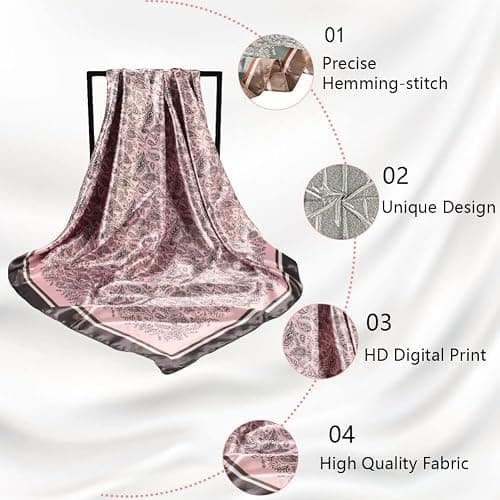 upeilxd 4Pcs Silk Head Scarves for Women Satin Hair Scarf 35”Large Square Bandana Silk Like Neck Scarf Shawl thumbnail 5