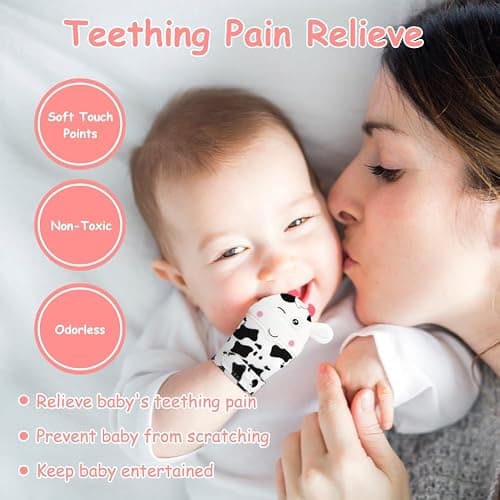 2Pack Silicone Teething Mitt, Cow Baby Teething Toy for 0-6 6-12 Months, Food Grade Silicone Infant Teething Mitten, BPA-Free Baby Chew Toys for Pain Relief, Sucking Needs thumbnail 5