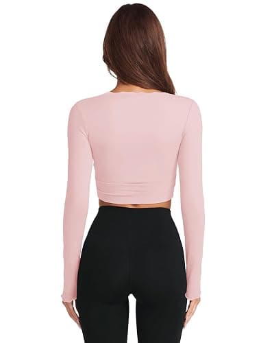 NIASHOT Pilates Outfits for Women Long Sleeve Shirts Wrap Workout Tops | Soft,Lightweight,Summer Tops,Fall Clothes,Yoga,Gym Sets,Shrugs,Crop Tops,Ballet,Tie Front Tops,Fitness Clothing thumbnail 3