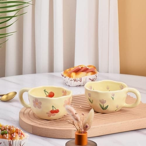 Koythin Ceramic Coffee Mug, Creative Flower Cup for Office and Home, Dishwasher and Microwave Safe, 8.5 oz/250 ml for Latte Tea Milk, Suitable for Mom on Mother's Day (Pink Cherry) thumbnail 7