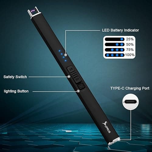 SUPRUS Electric Lighter Arc Windproof Flameless USB Rechargeable Lighter with Safety Lock for Candle BBQ Camping Gifts for Women Mom(Black) thumbnail 4