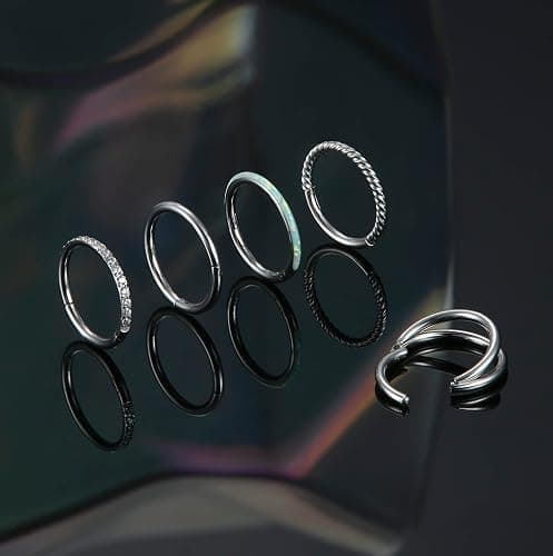 Jstyle 5Pcs 18G 16G Surgical Steel Nose Rings Hoop for Women Opal CZ Clicker Hinged Septum Nose Ring Lip Helix Cartilage Hoop Earring Daith Rook Conch Piercing Jewelry for Women 8mm 10mm thumbnail 6