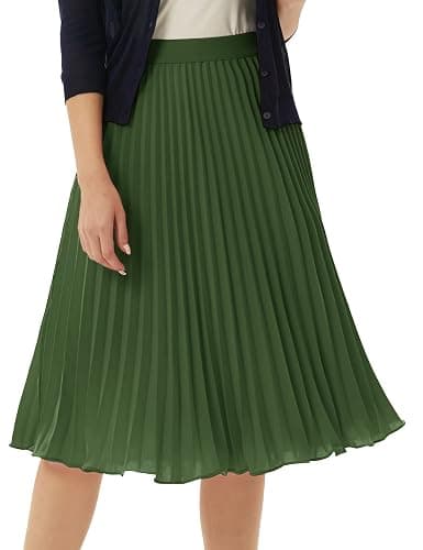 GRACE KARIN Women High Elastic Waist Pleated Chiffon Skirt Midi Swing A-line Skirts - Image 1