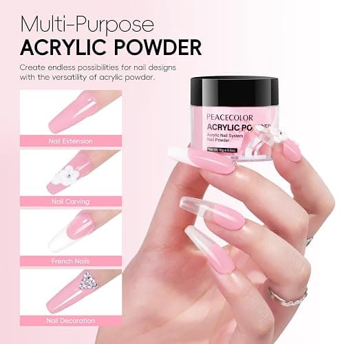 PEACECOLOR Acrylic Nail Kit Starter Kit, 3 Colors Pink Clear White Acrylic Powder Set with Nail Brush Cuticle Oil Nails Forms Nail Art Basic Kit for Women Home DIY thumbnail 3