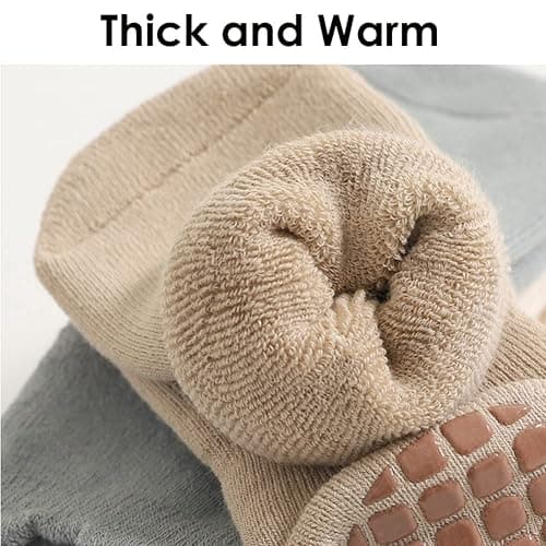 Exegawe Baby Non Slip Socks Winter 5 Pairs Kid Thick Warm Crew Socks with Grips thumbnail 3
