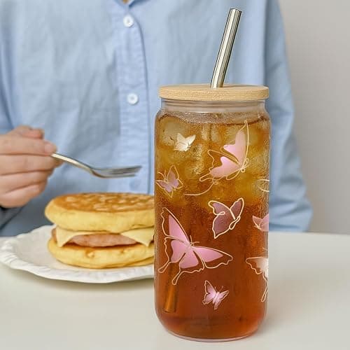 Niyorayna Pink Butterfly Gifts for Women,Sister,Daughter,Mom,Her,Friends,Aesthetic Idea Christmas Birthday Thanksgiving Gifts,Butterfly Tumbler Coffee Can Glasses with Lids and Straws 16oz 41 thumbnail 5