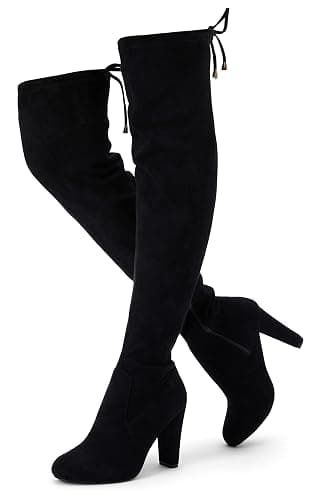 HALL. COST. Women's Suede Thigh High Over the Knee Boots with Block Heel | Above knee heeled silhouette, Tall shaft, Long boot shape, Inside zipper, 3.5 in heel, Skirt and jeans styling, Concerts - Image 1