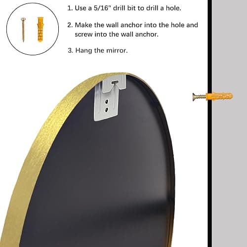 Sunniry Gold Round Mirror, 24 inch Circle Mirror, Gold Brushed Metal Frame Bathroom Mirrors, Round Wall Mounted Mirrors for Bathroom, Hallway, Living Room, Bedroom. thumbnail 7