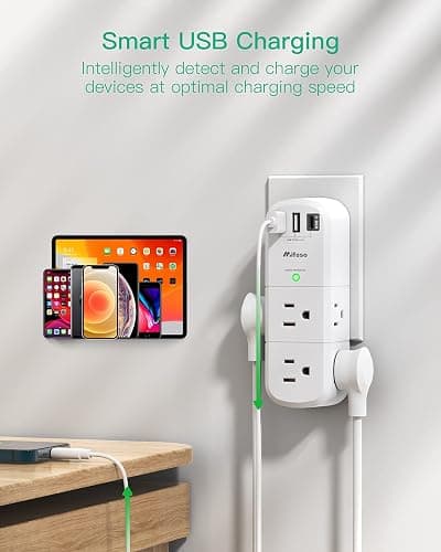 Outlet Extender with Rotating Plug, Mifaso Surge Protector 6 AC Multi Plug Wall Outlets and 3 USB Ports, 1800 Joules, 3-Sided Swivel Power Strip Spaced Splitter for Home, Travel, Dorm Room Essentials thumbnail 3