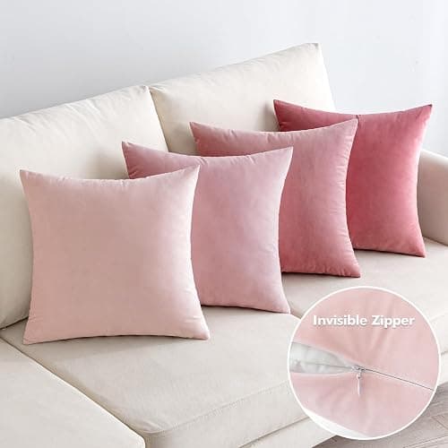 EMEMA 4er Set Samt Kissenbezug Kissenhülle Kopfkissenbezug Dekorative Dekokissen Couchkissen 50x50 cm Deko Bezug Sofakissenbezug für Wohnzimmer Schlafzimmer Büro Rosa Serie thumbnail 4