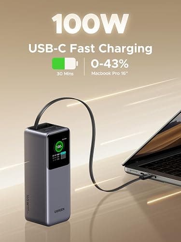 UGREEN 20,000mAh Laptop Power Bank for MacBook, Built-in and 100W Retractable Cables, 165W Portable Charger for Multi-Device Charging, Smart Digital Display, Compatible with iPhone 17 Series and More thumbnail 5