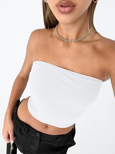 Trendy Queen Womens Tube Tops Strapless Crop Tops Basic Backless Sleeveless Bandeau Going Out Cute 2025 Summer Outfits thumbnail 5