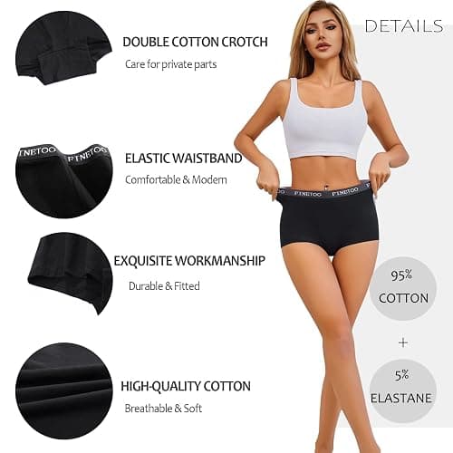 FINETOO Womens Cotton Boy Shorts Underwear Full Coverage Soft Boxer Briefs High Waisted Panties for Lady Girls 6 Pack thumbnail 4