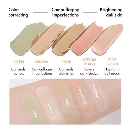 LUNA Conceal Blender Palette 01 Clear Cover 5-in-1 Color Correcting and Concealing with Beige, Green, Vanila, Medium Peach and Pure Bright Buildable, Suitable for Neutral and Warm Tones thumbnail 2