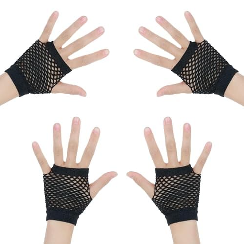 2 Pairs Fishnet Gloves For Kids - Black 80s Fingerless Fishnet Gloves | fish net gloves For Halloween Theme Party , Elastic Nylon Arm Fishnets For Costume Accessories - Image 1