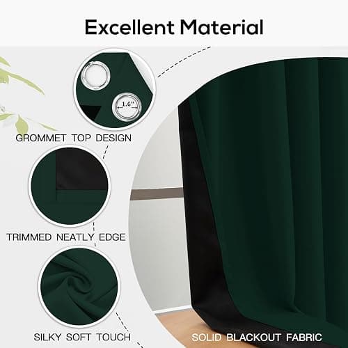 Yakamok Pine Tree Green Blackout Curtains 84" Long for Bedroom 52" Wide | Thermal Insulated Window Treatment Total Blocking Panels with Black Liner for Living Room/Dining Room Grommet Top 2 Panels thumbnail 4