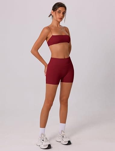 ABOCIW Workout Sets for Women Seamless Bandeau Strappy Sports Bra Scrunch Butt High Waist Biker Shorts Gym Set 2 Piece thumbnail 5