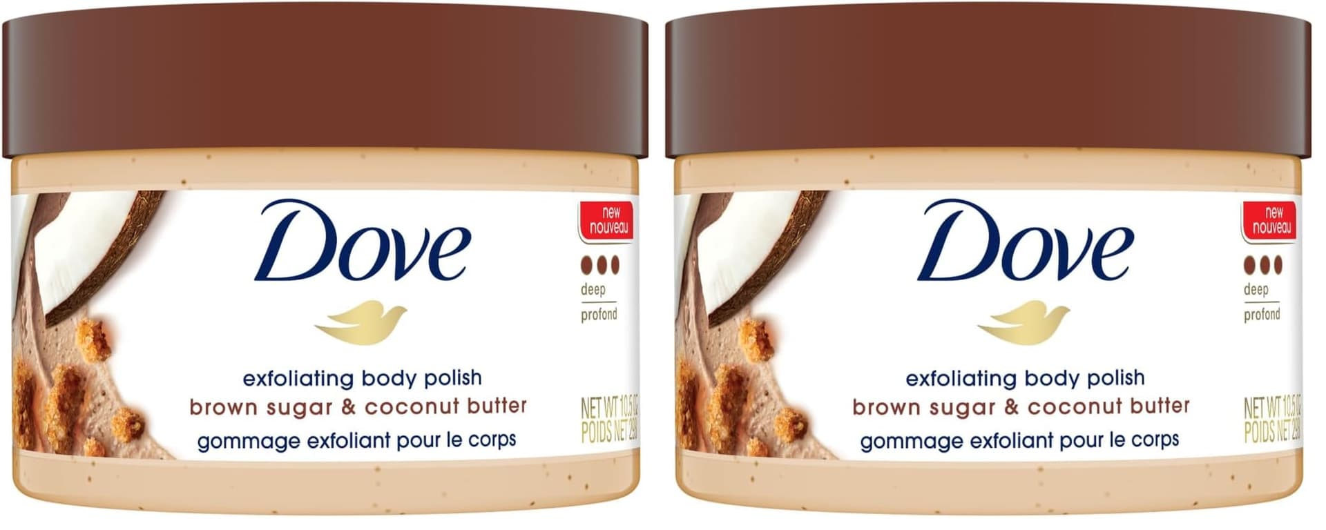Dove Exfoliating Scrub Body Polish 298 g, Brown Sugar and Coconut Butter (Pack of 2) - Image 1