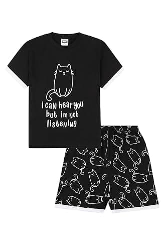 Girls I Can Hear You But I'm Not Listening Cat Short Cotton Pyjama Set - Image 1
