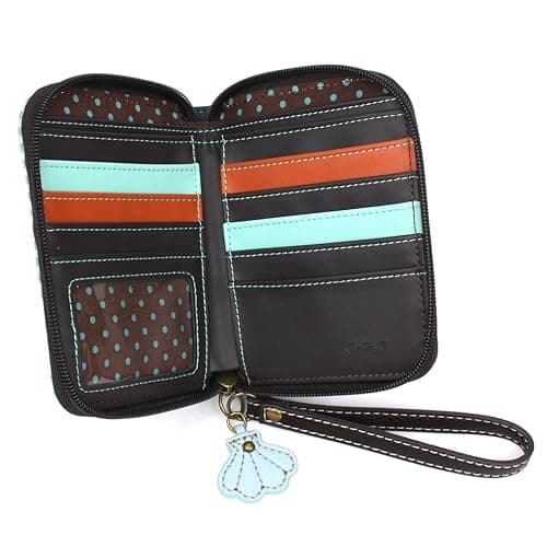 CHALA Zip Around Wallet, Wristlet, 8 Credit Card Slots, Sturdy Pu Leather, Turtle A - Teal Stripe, One Size thumbnail 4